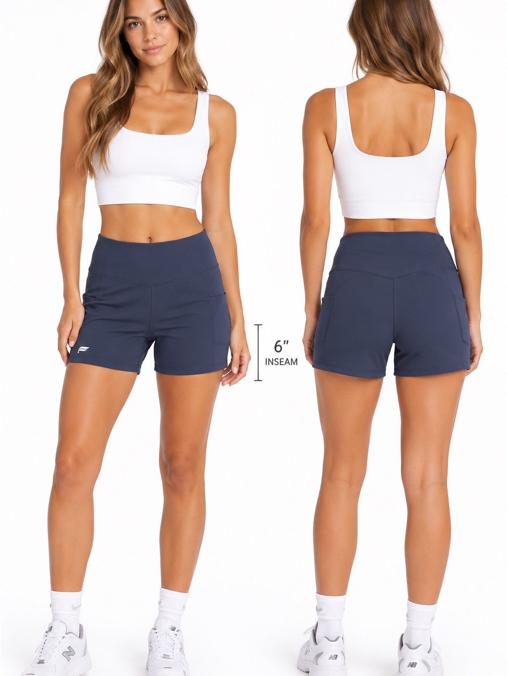 Fabletics Navy High-Rise 6" Inseam Athletic Shorts